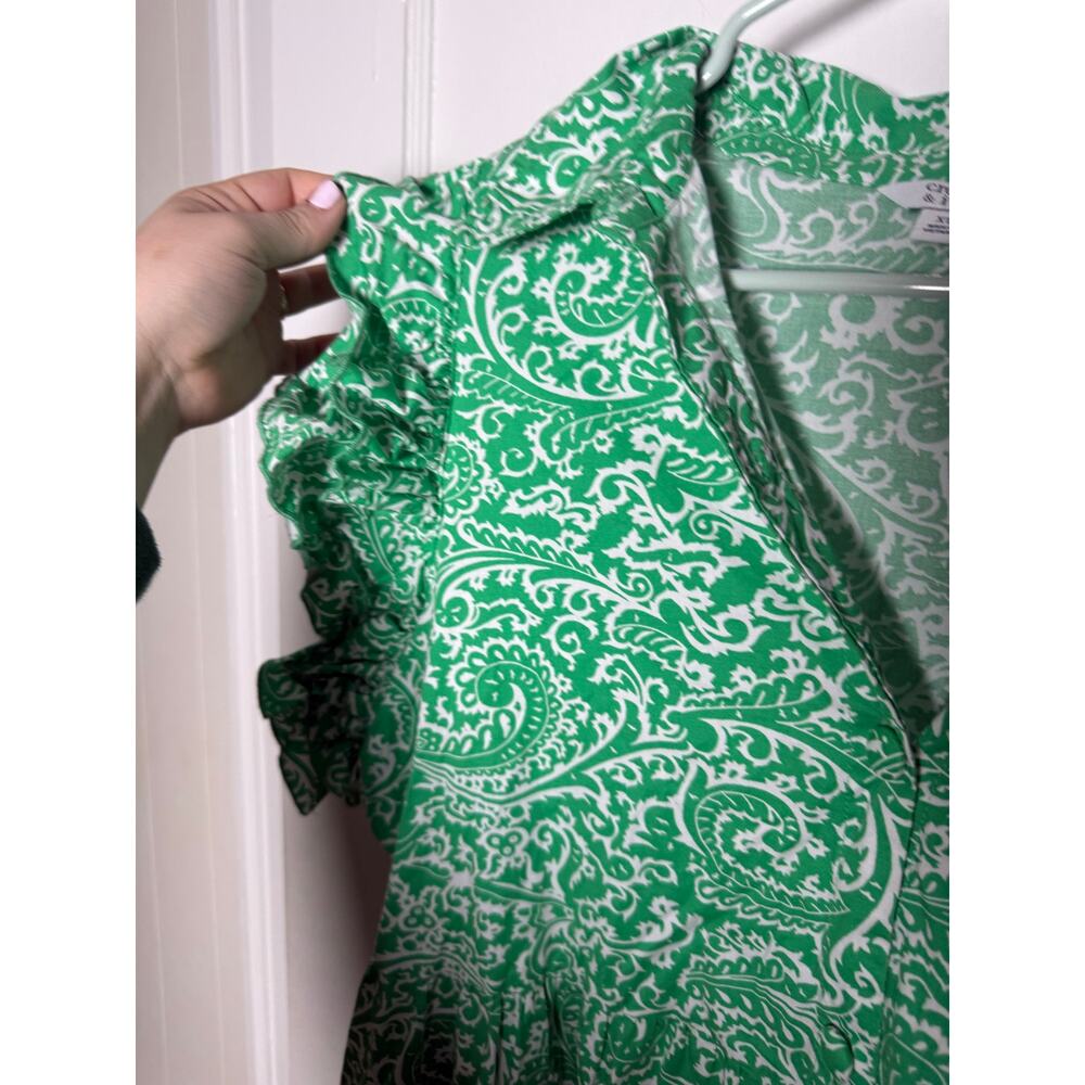 Crown & Ivy Green White Grand Millennial Ruffle Tiered Midi Dress Women's XL - Picture 4 of 7